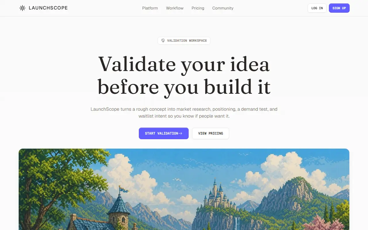 Launchscope homepage screenshot