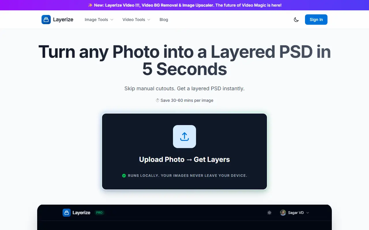 Layerize homepage screenshot