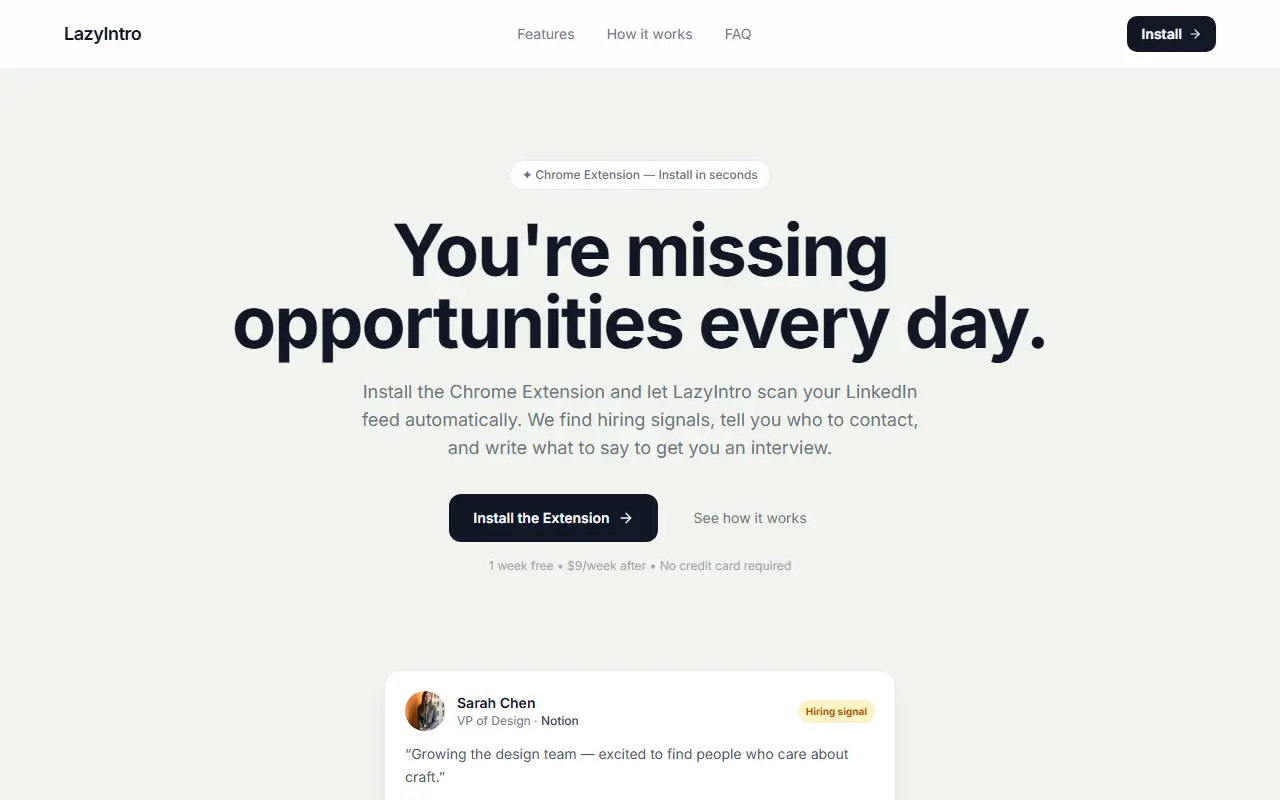 LazyIntro homepage screenshot