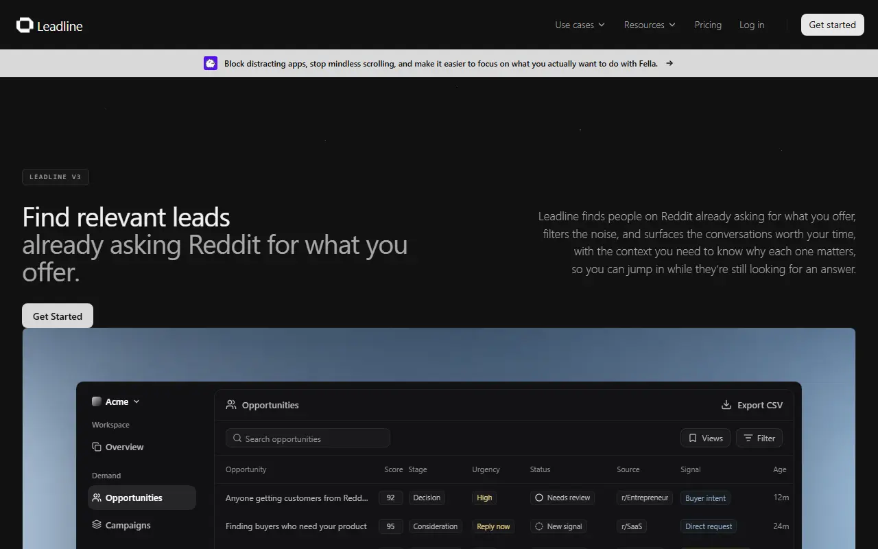 Leadline homepage screenshot