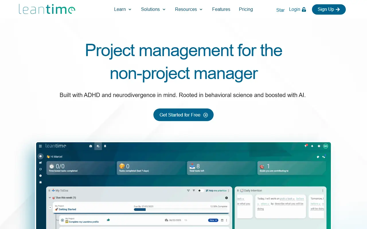Leantime homepage screenshot