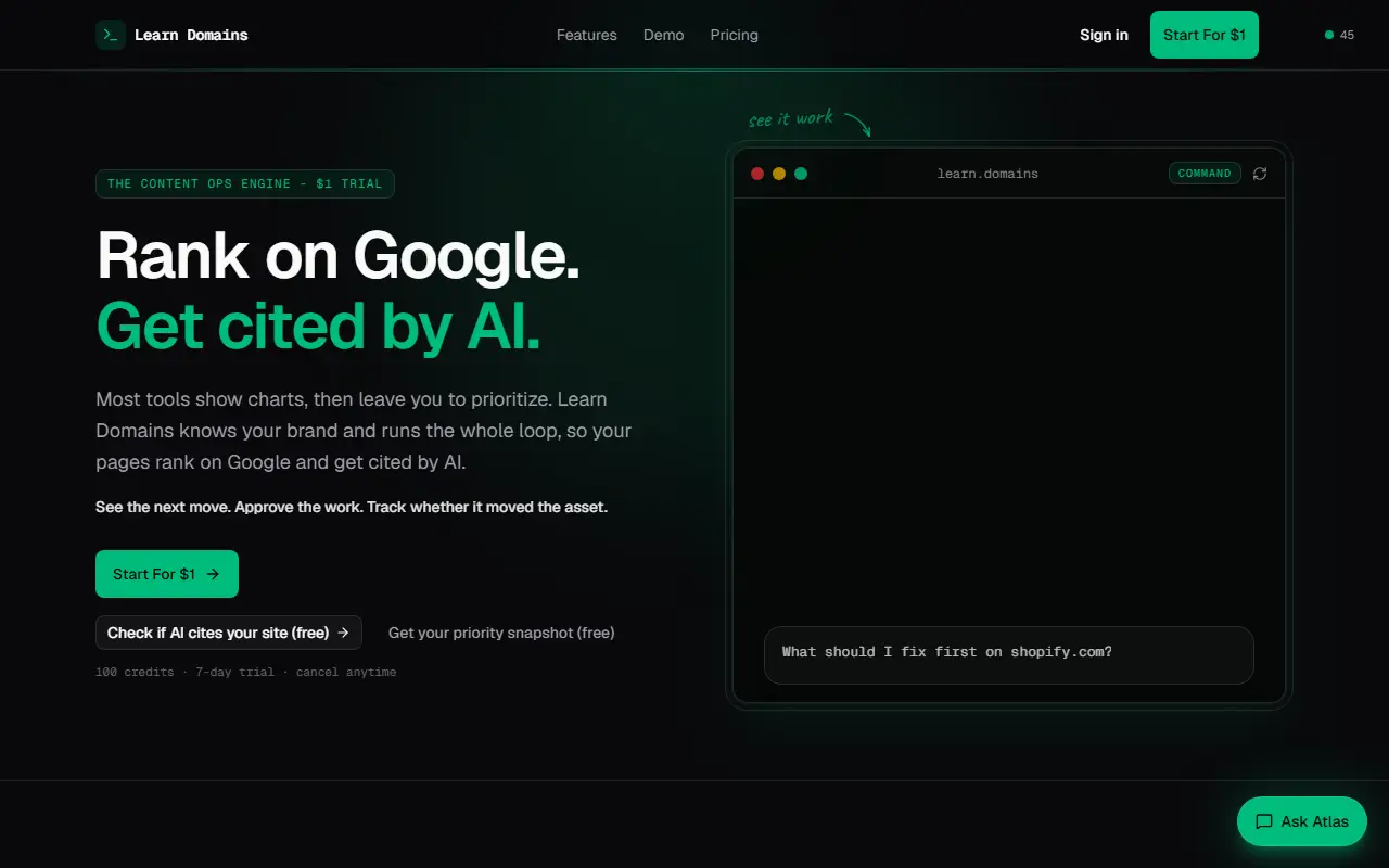 Learn Domains homepage screenshot