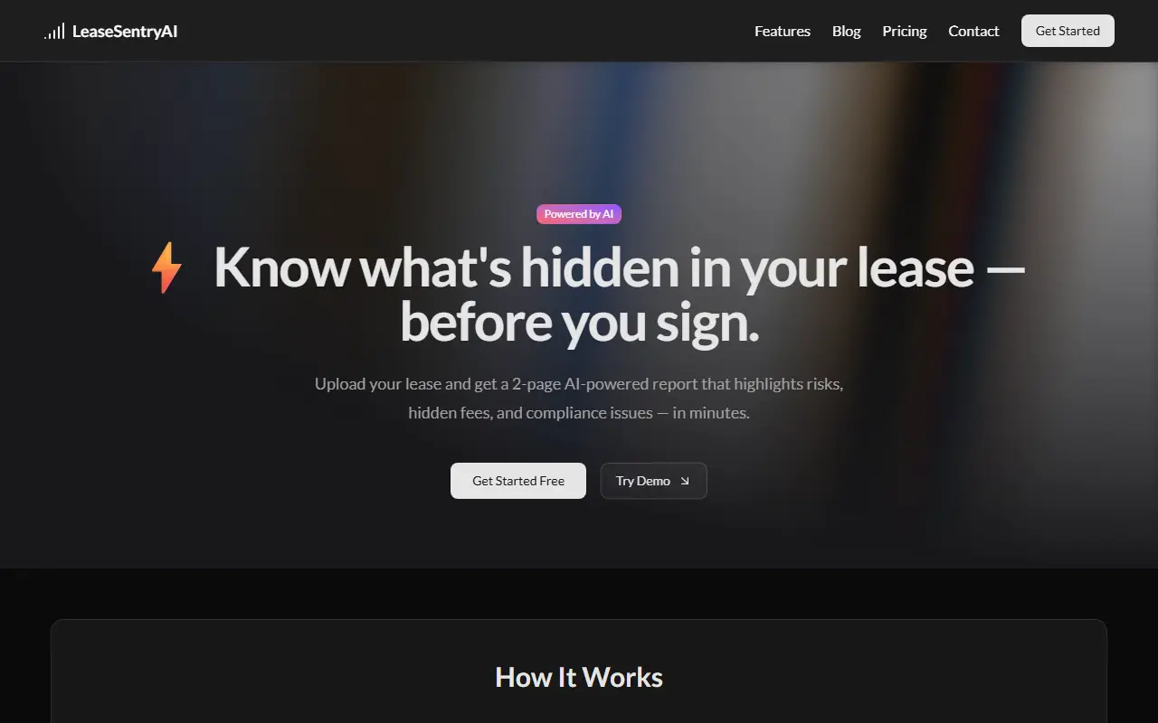 Lease Sentry AI homepage screenshot