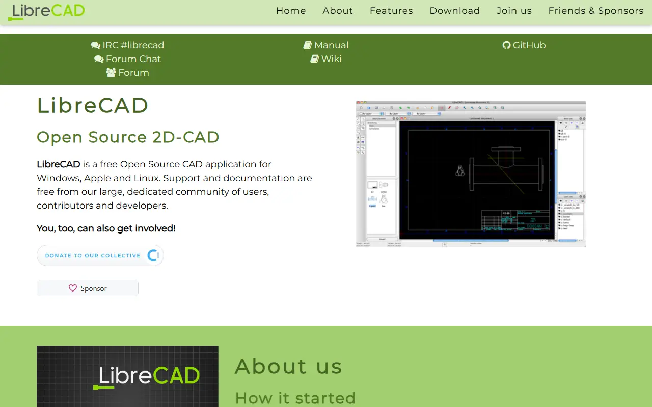 LibreCAD homepage screenshot