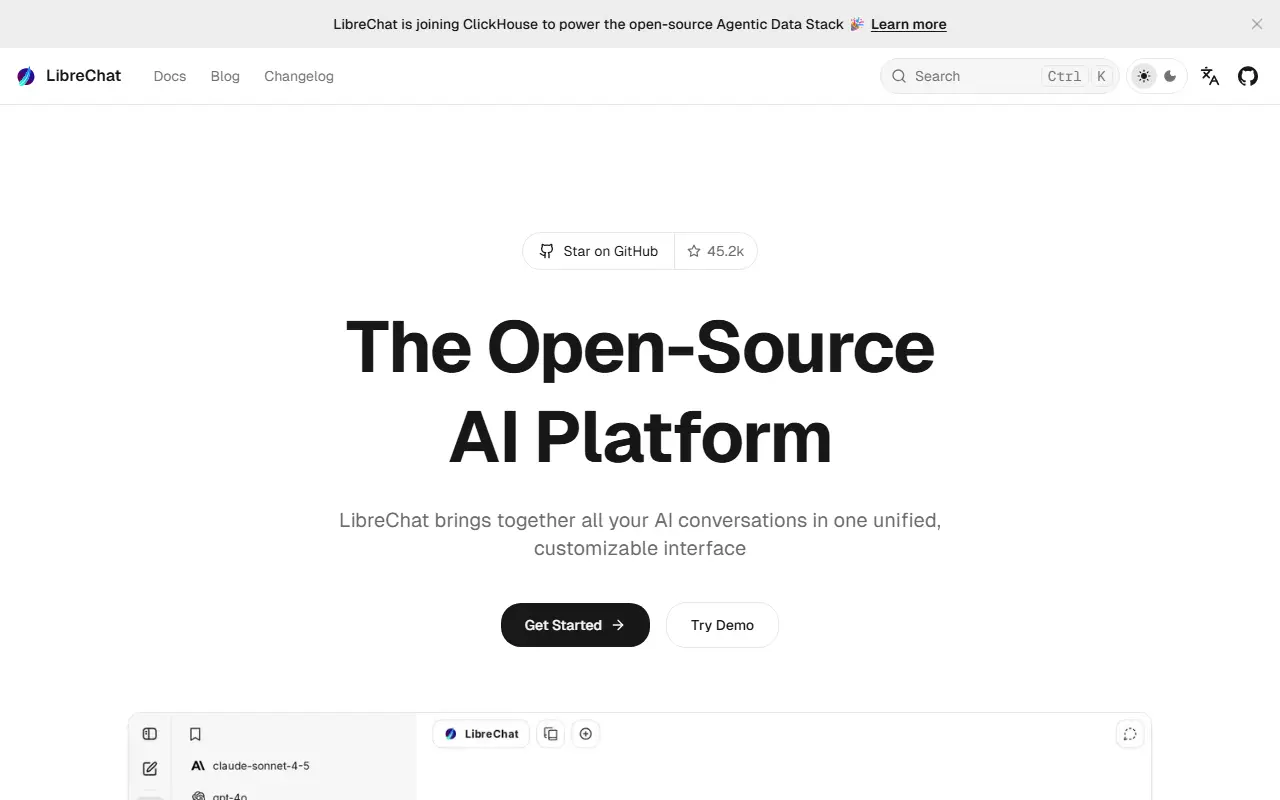 LibreChat homepage screenshot