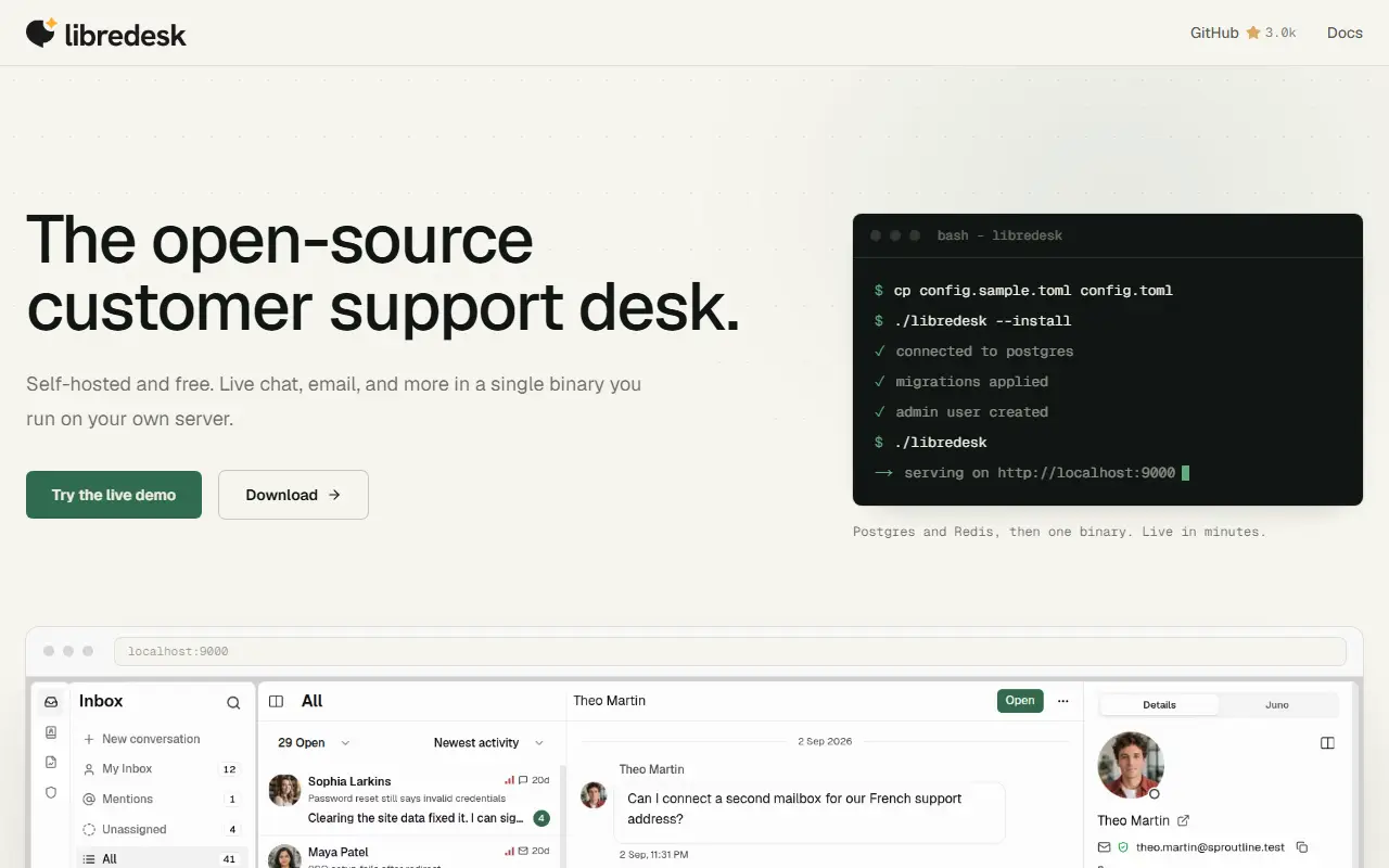Libredesk homepage screenshot