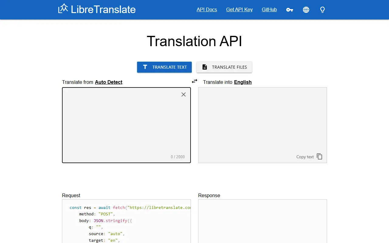 LibreTranslate homepage screenshot