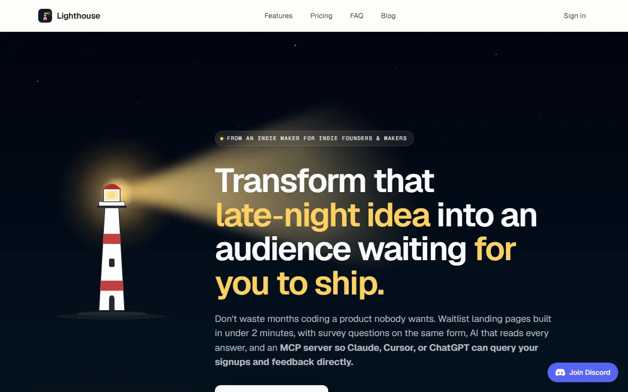 Lighthouse homepage screenshot
