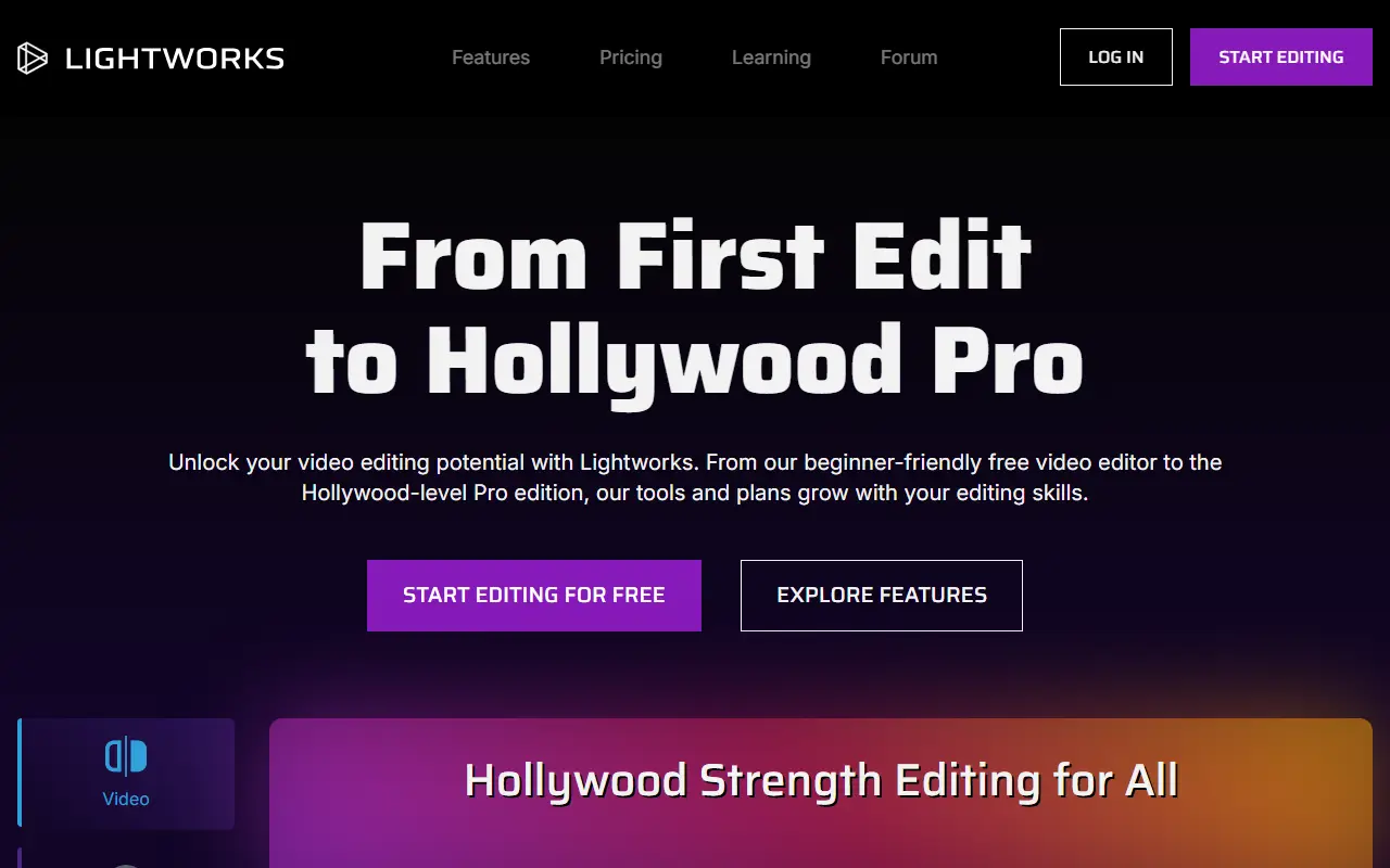 Lightworks homepage screenshot