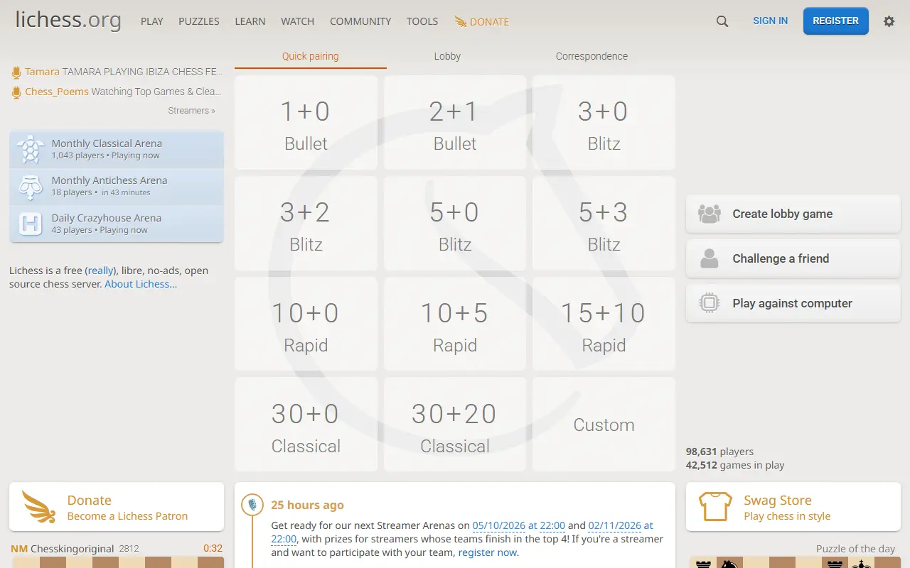 Lichess homepage screenshot