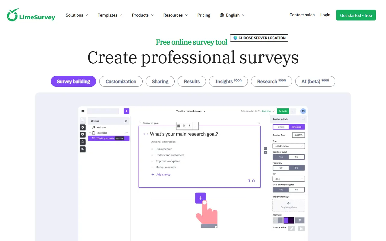 LimeSurvey homepage screenshot