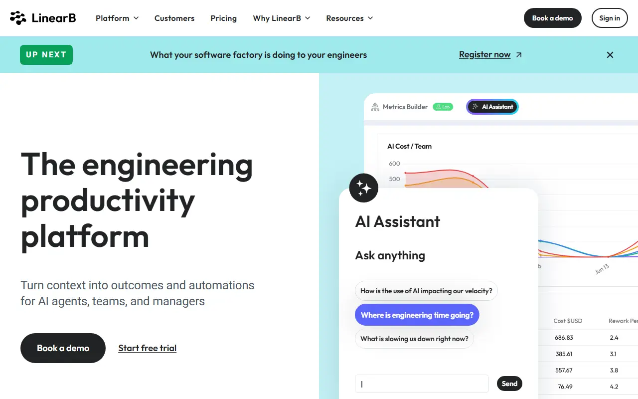 LinearB homepage screenshot