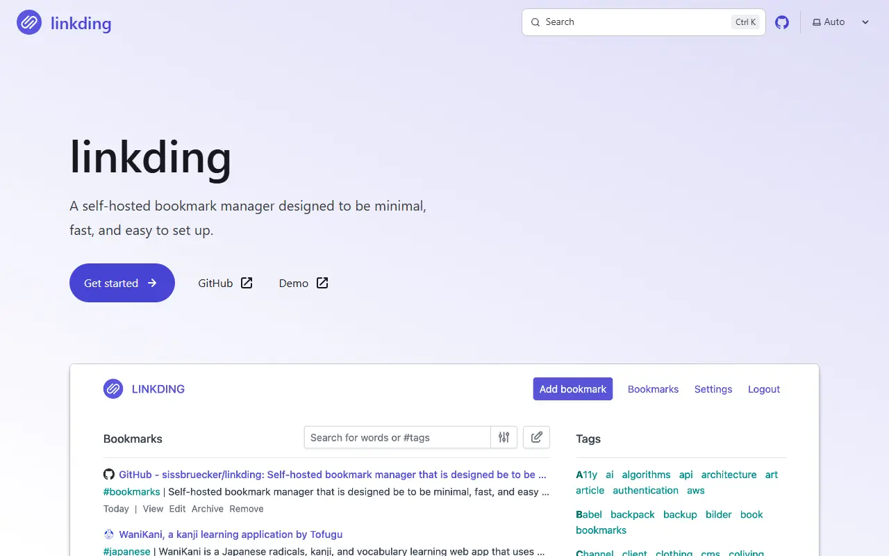 Linkding homepage screenshot