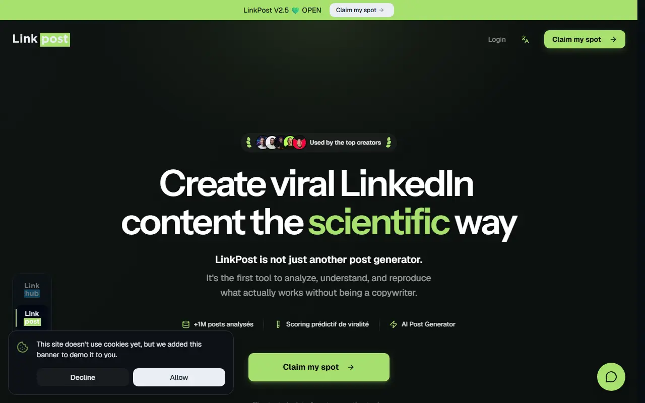 LinkPost homepage screenshot