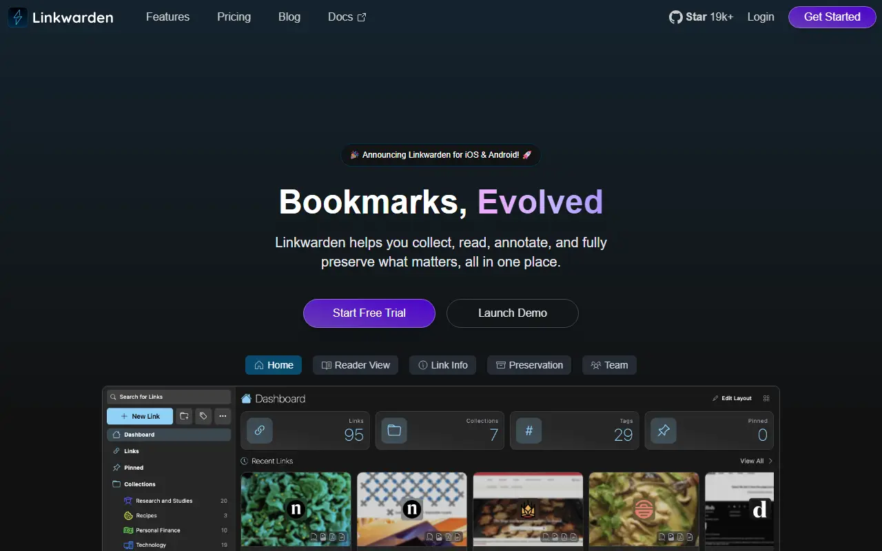 Linkwarden homepage screenshot