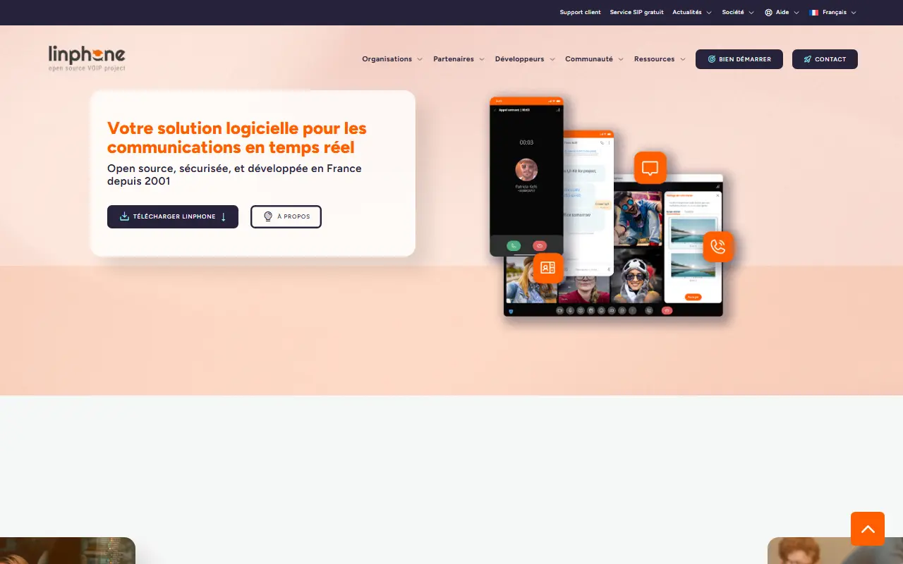Linphone homepage screenshot