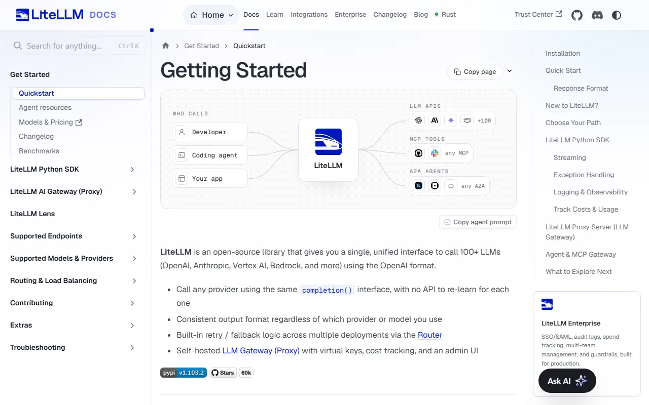 LiteLLM homepage screenshot