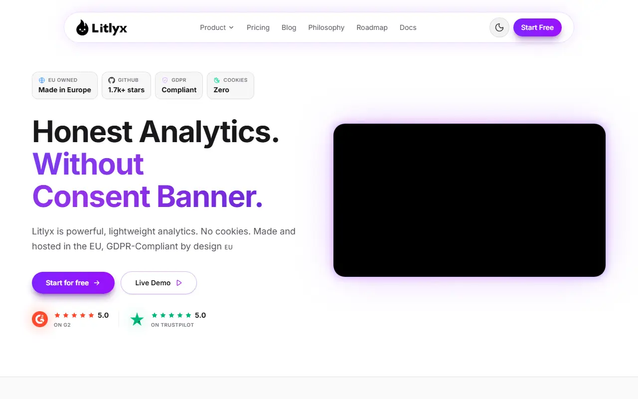 Litlyx homepage screenshot