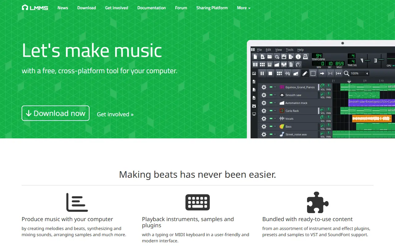LMMS homepage screenshot