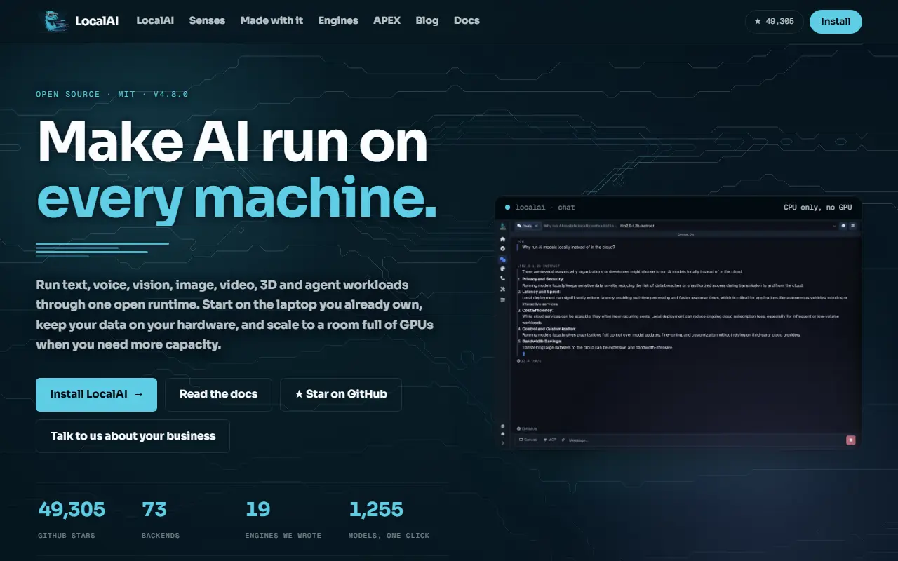 LocalAI homepage screenshot
