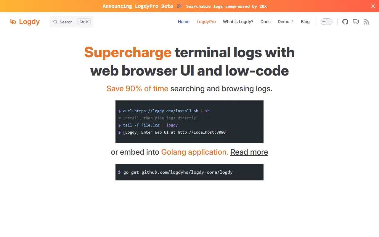 Logdy homepage screenshot