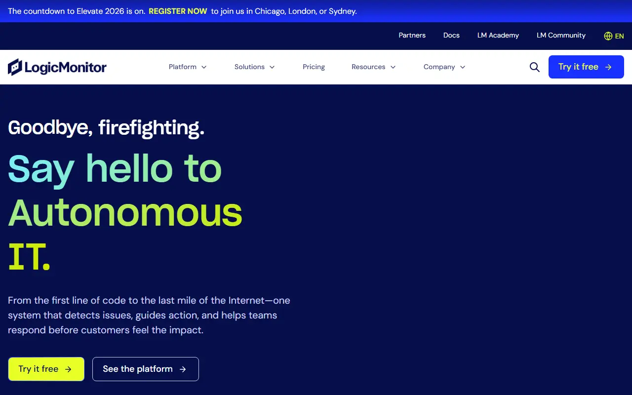 LogicMonitor homepage screenshot