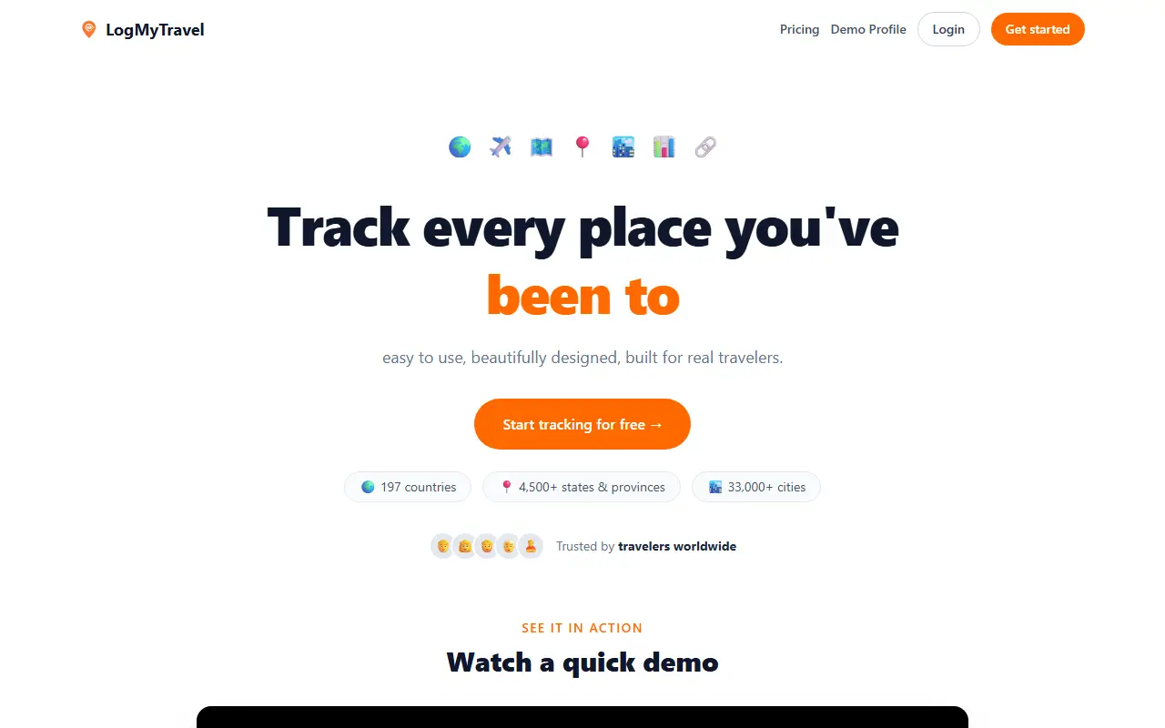 LogMyTravel homepage screenshot