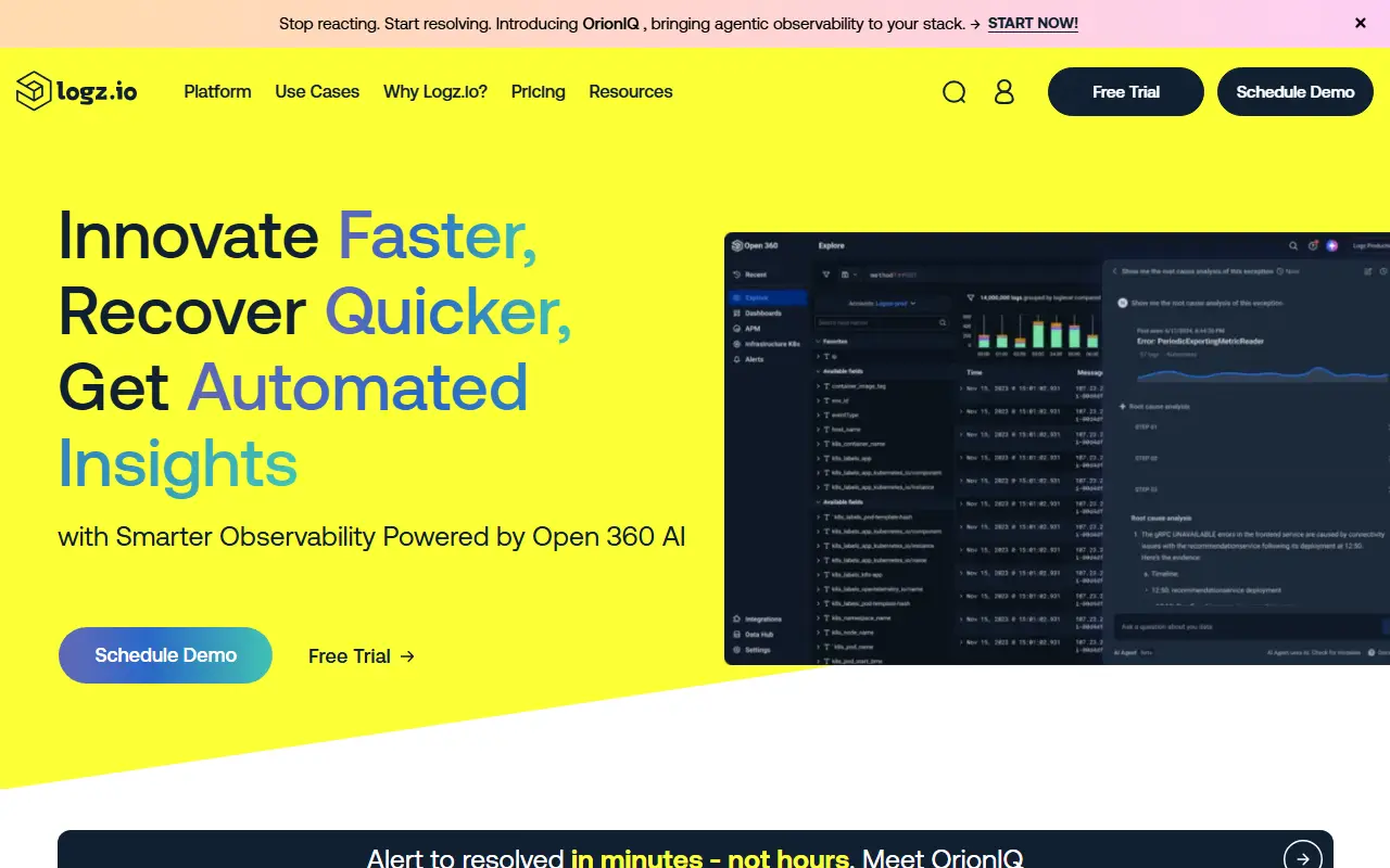 Logz.io homepage screenshot