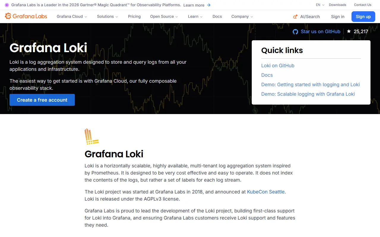 Grafana Loki homepage screenshot