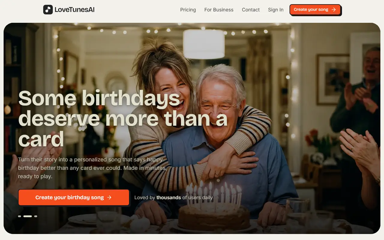 LoveTunesAI homepage screenshot