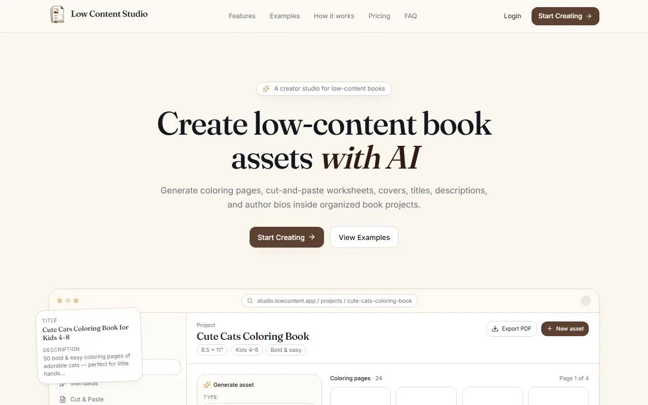 Low Content Studio homepage screenshot