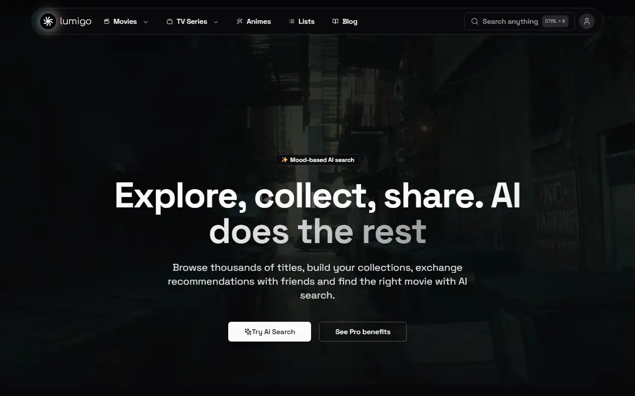 Lumigo Movies homepage screenshot