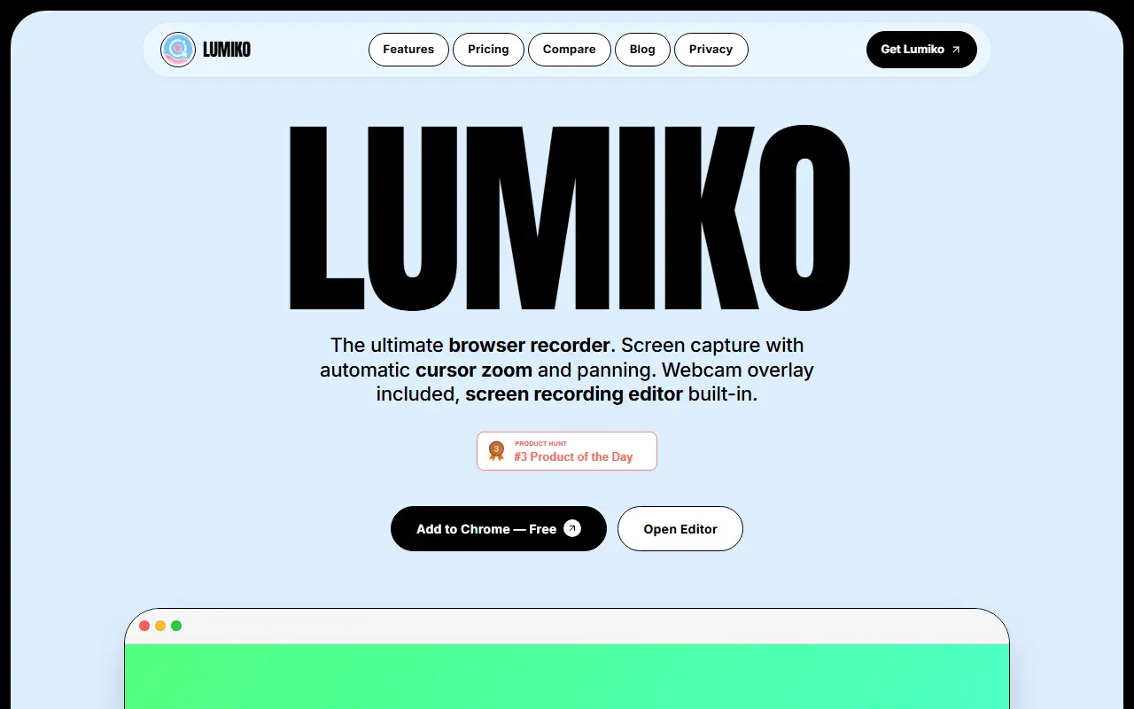Lumiko homepage screenshot