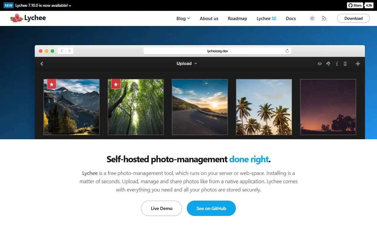 Lychee homepage screenshot