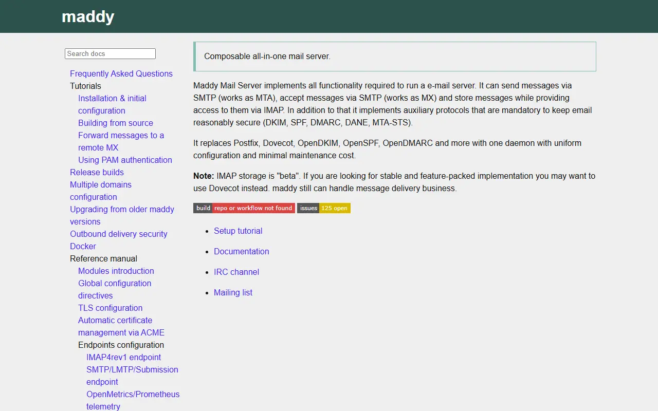 Maddy homepage screenshot