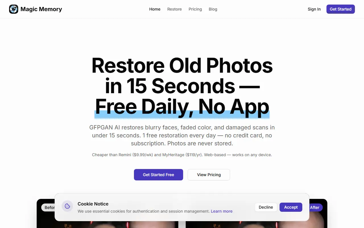 Magic Memory homepage screenshot