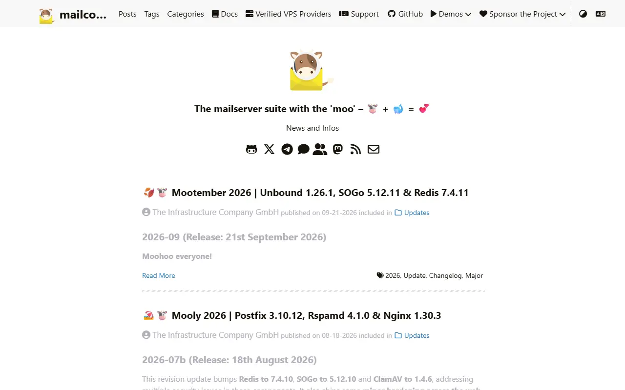 Mailcow homepage screenshot