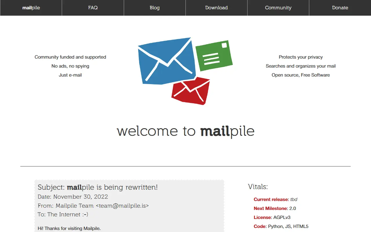 Mailpile homepage screenshot