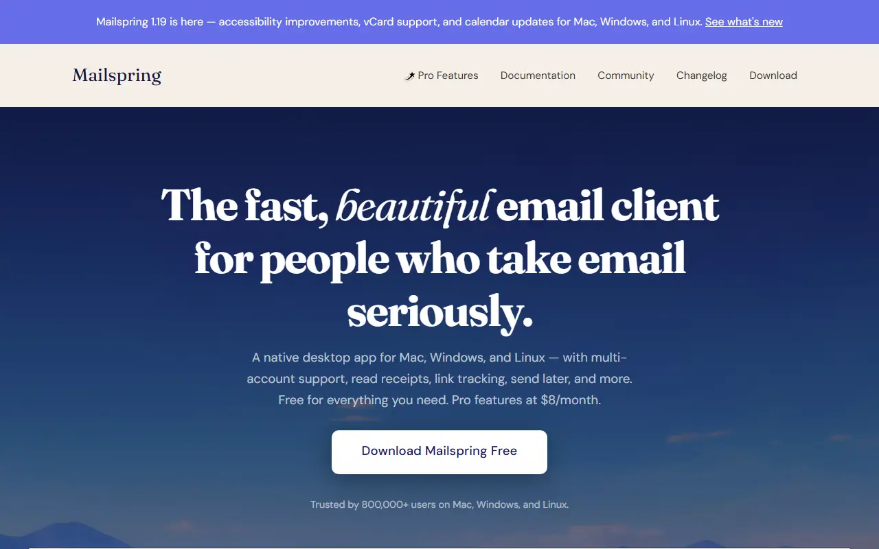 Mailspring homepage screenshot