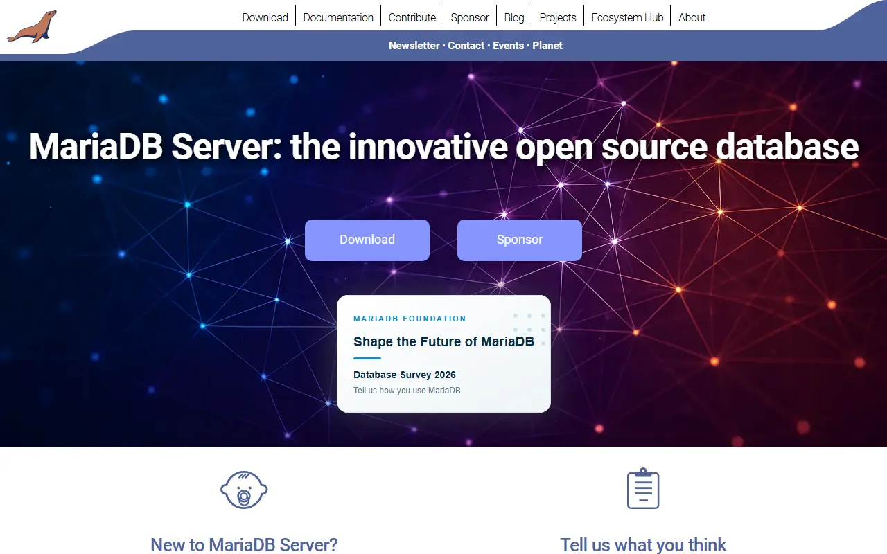MariaDB homepage screenshot
