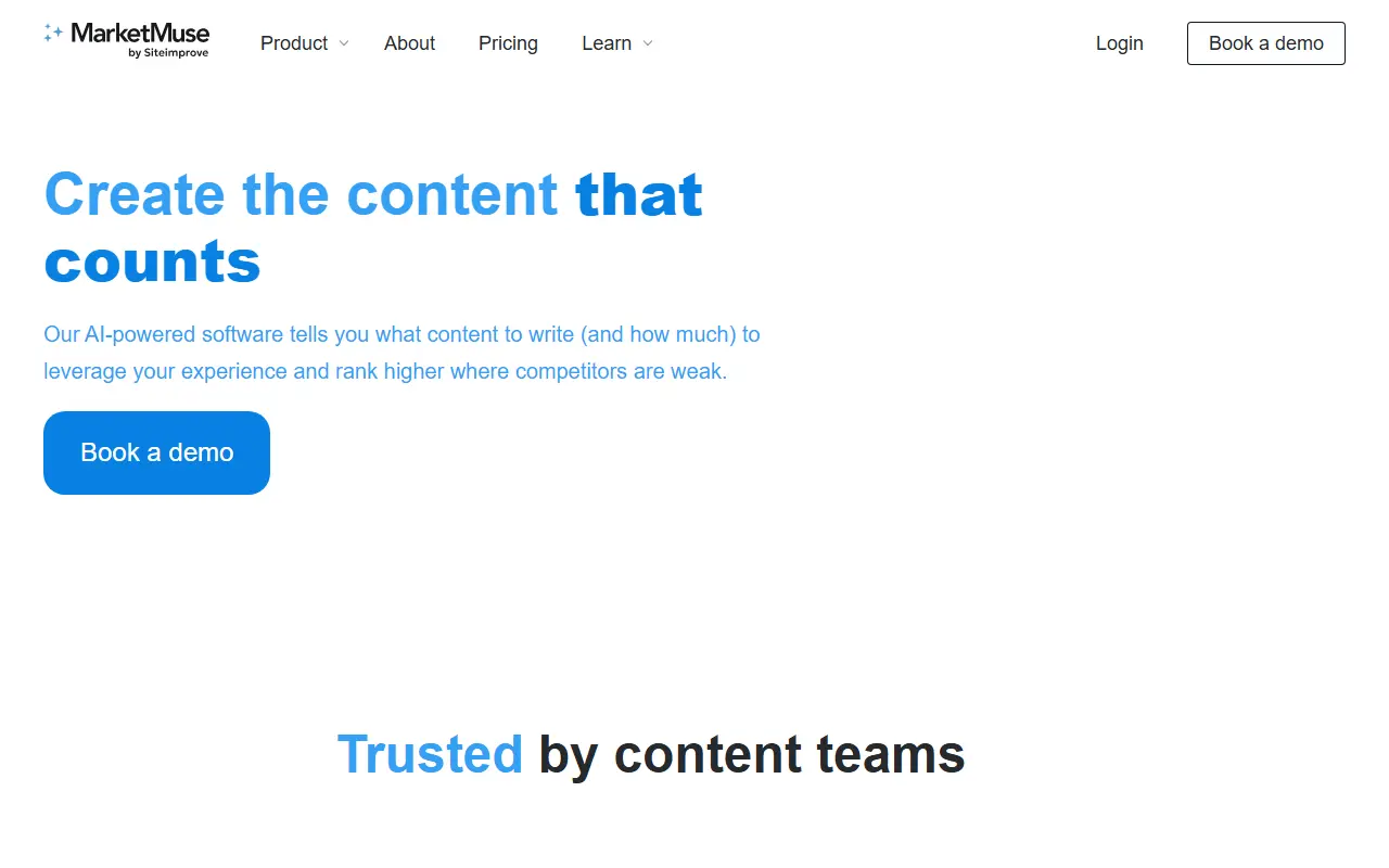 MarketMuse homepage screenshot