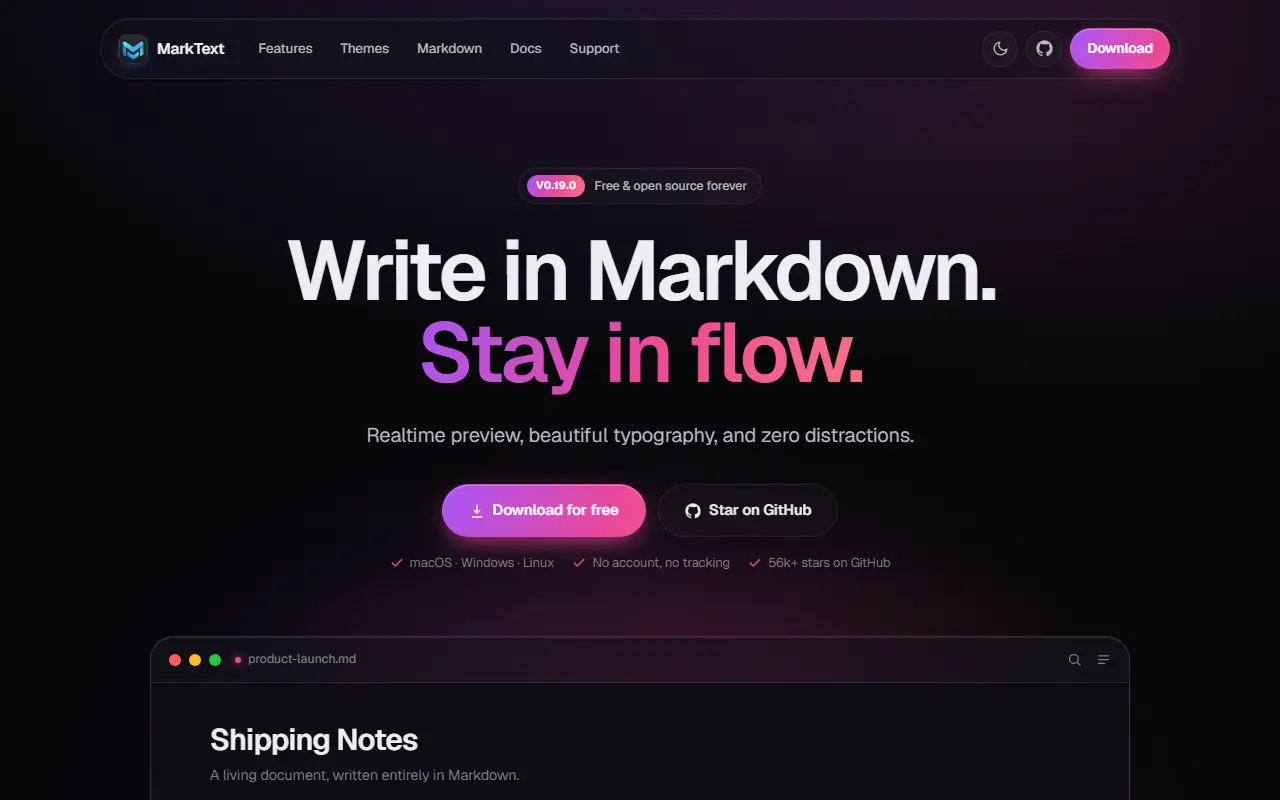 MarkText homepage screenshot