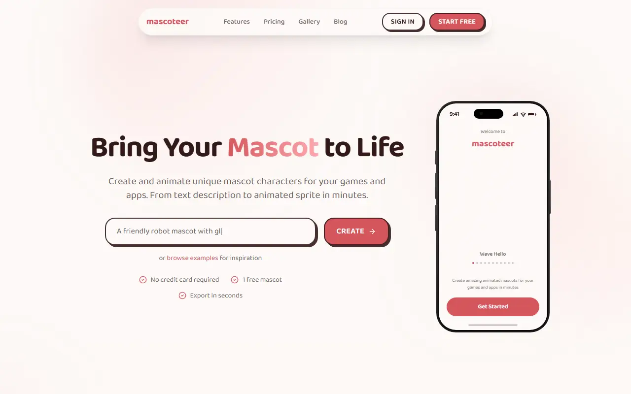 Mascoteer homepage screenshot