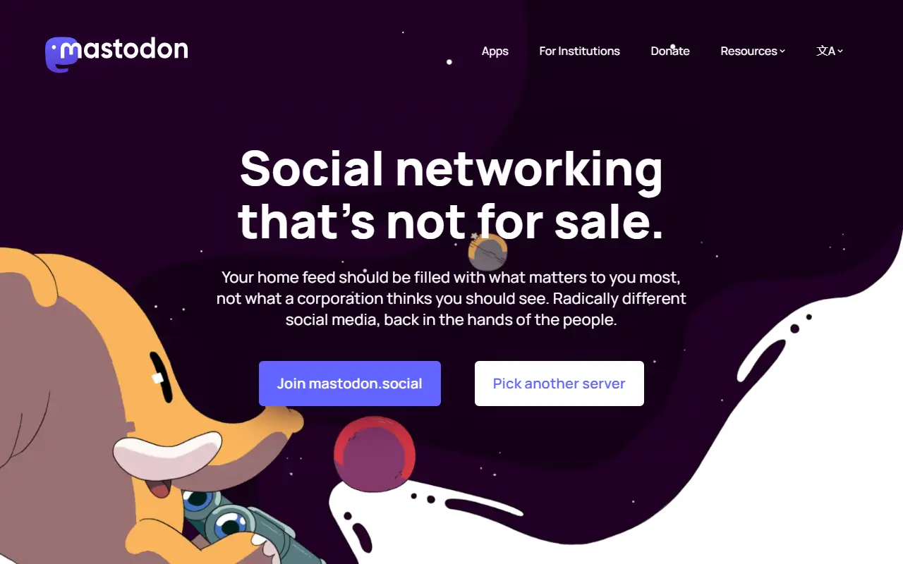 Mastodon homepage screenshot