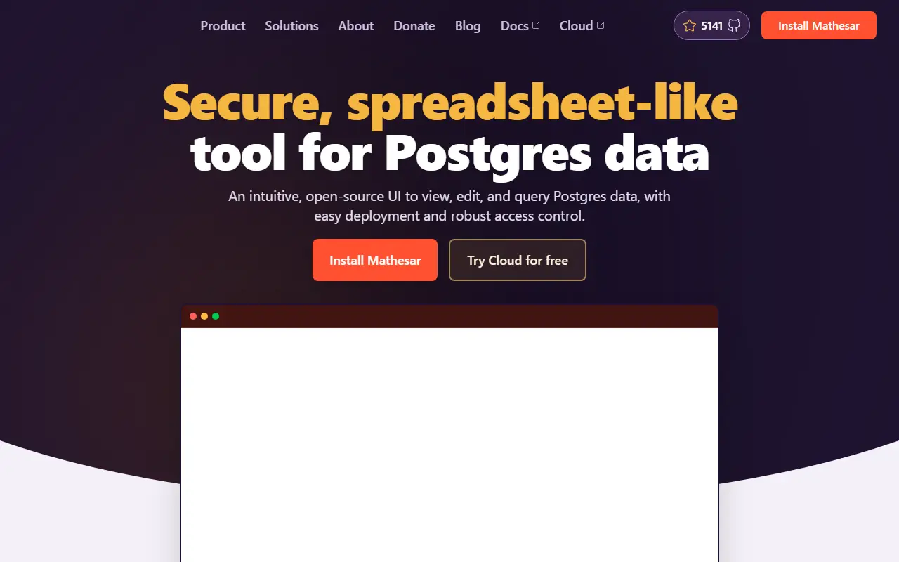 Mathesar homepage screenshot