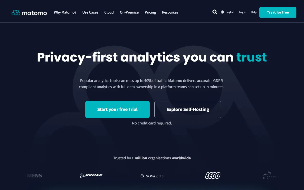 Matomo homepage screenshot