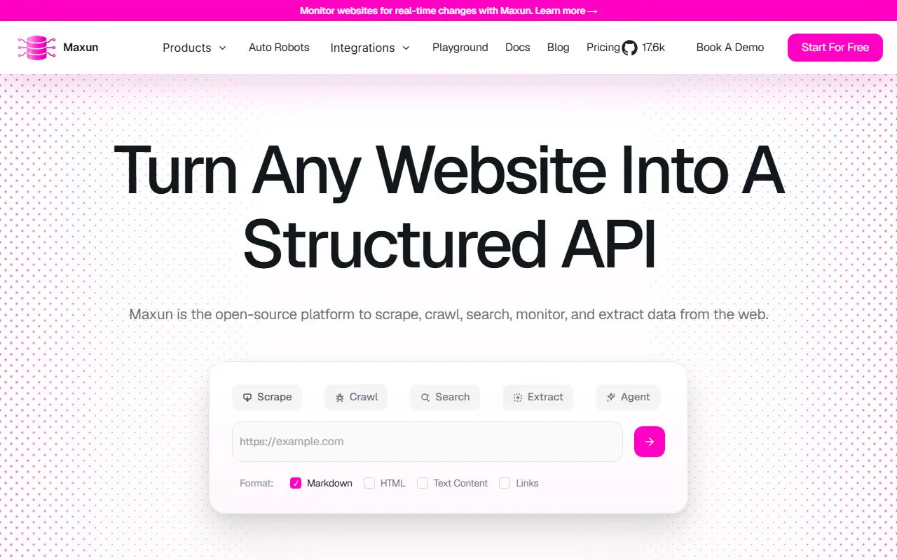 Maxun homepage screenshot