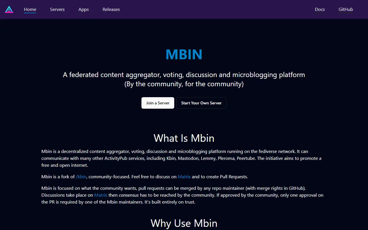 Mbin homepage screenshot