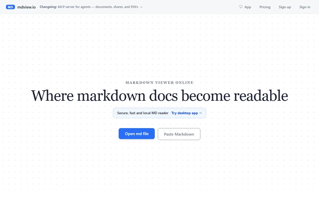 MdView homepage screenshot