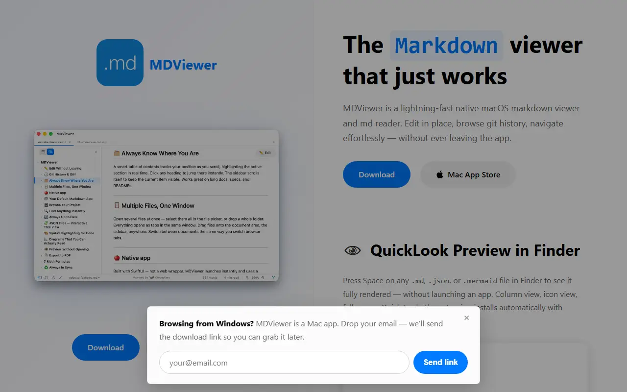 MDViewer homepage screenshot